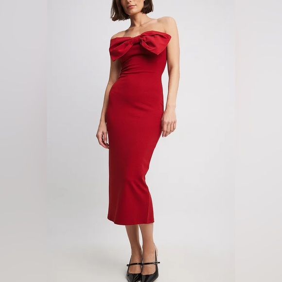 NA-KD Red Bow Midi Dress - Picture 1 of 7